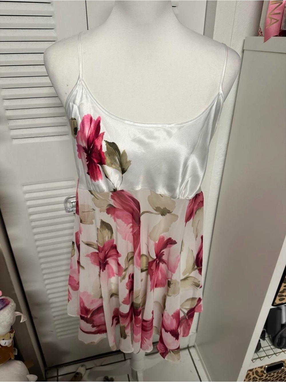 Floral Satin Cami in White and Pink - Women Intimates & Sleepwear